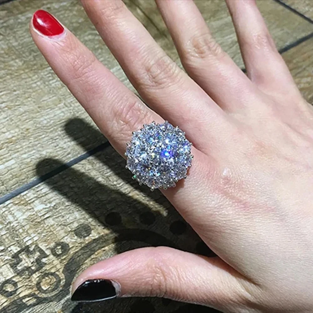 New Luxury 925 Silver Beautiful Flower Diamond Ring - Picture 4 of 5